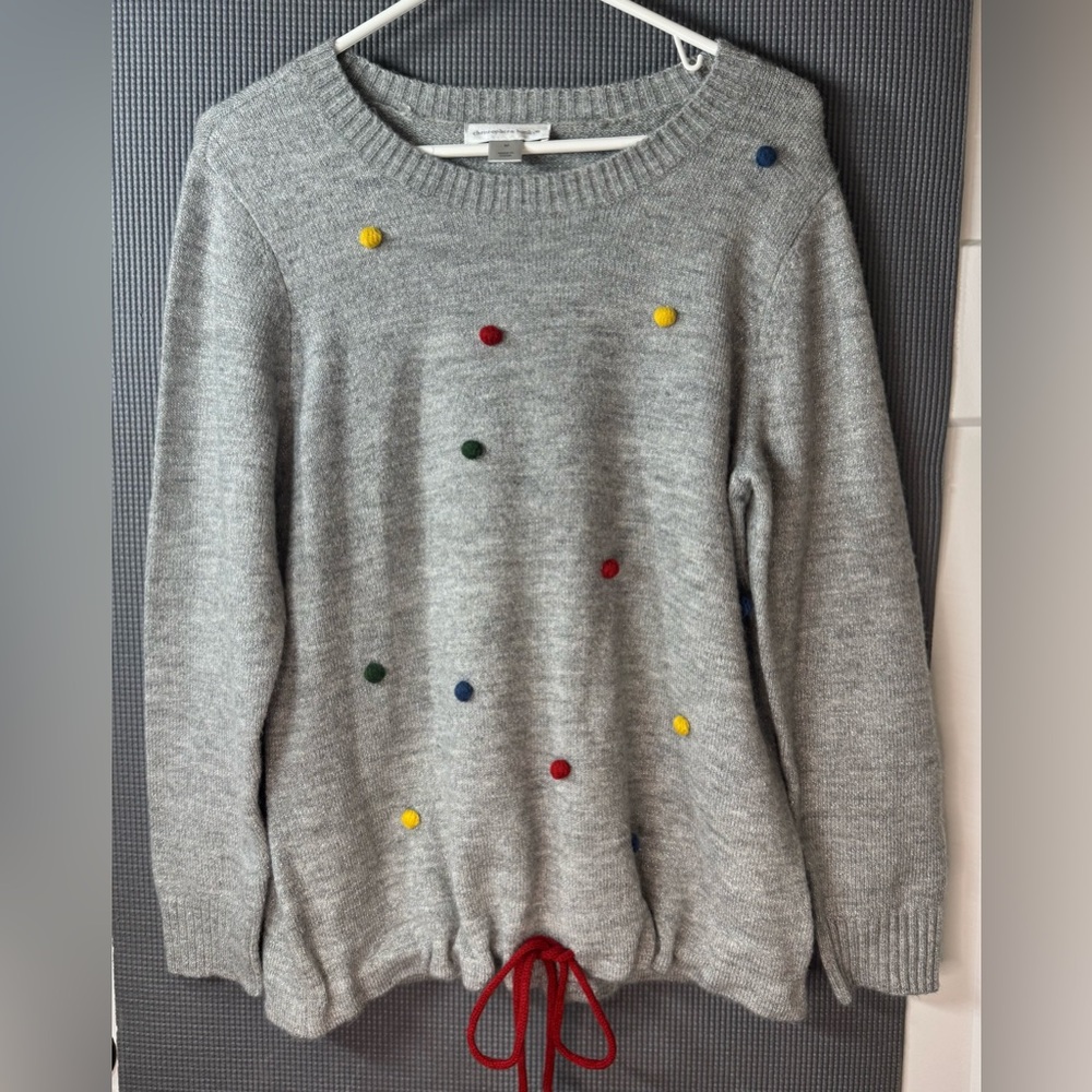 Christopher & Banks Gray Metallic Sweater w/ 3D Pom-Poms, SZ Medium